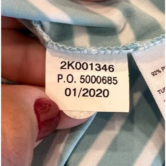 Vineyard Vines Mint & White Striped Sankaty Boat Neck Tee Medium Lightweight Top - Picture 5 of 7